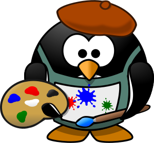 Painter penguin cartoon character