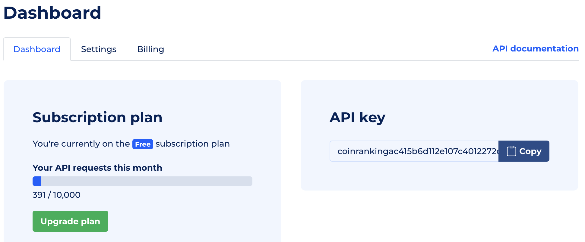 coinranking API key registration